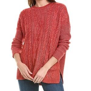 Cabi Women's Playoff Sweater Cableknit Pattern Heathered Rust Red #4280 Size S